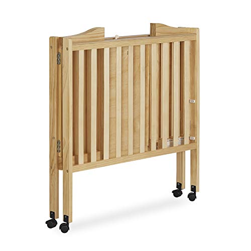 Dream On Me 2-in-1 Lightweight Folding Portable Stationary Side Crib in Natural, Greenguard Gold Certified