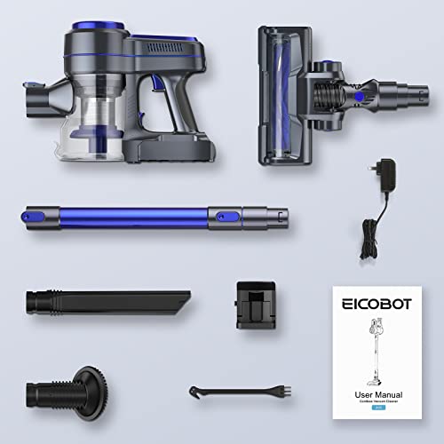 Cordless Vacuum Cleaner, EICOBOT A10 High Efficiency Stick Vacuum with 30min Long Runtime Detachable Battery, 4 in 1 Lightweight Quiet Vacuum Cleaner Perfect for Hardwood Floor Pet Hair