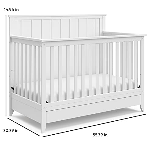 Storkcraft Forrest 5-in-1 Convertible Crib with Drawer (White) – GREENGUARD Gold Certified, Crib with Drawer Combo, Full-Size Nursery Storage Drawer, Converts to Toddler Bed, Daybed and Full-Size Bed