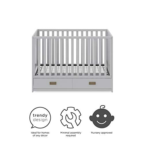 Little Seeds Haven 3-in-1 Convertible Storage Crib, Nursery, Dove Gray