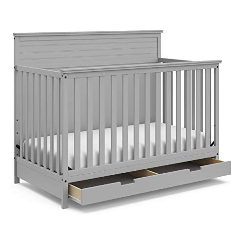 Storkcraft Homestead 5-in-1 Convertible Crib with Drawer (Pebble Gray) – GREENGUARD Gold Certified, Crib with Drawer Combo, Includes Nursery Storage Drawer, Converts to Toddler Bed and Full-Size Bed