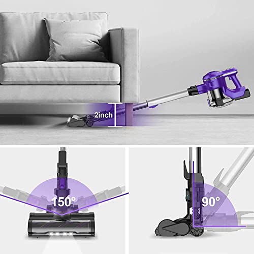 INSE Cordless Vacuum Cleaner, 23Kpa 265W Powerful Suction Stick Vacuum Cleaner,Up to 45min Runtime, Rechargeable Battery Vacuum,10-in-1 Lightweight Vacuum for Carpet Hard Floor Pet Hair Car,S6T Violet