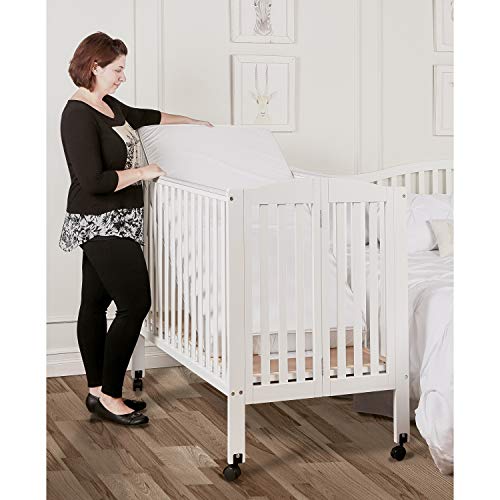 Dream On Me 3 in 1 Portable Folding Stationary Side Crib in White, Greenguard Gold Certified, Mini Crib