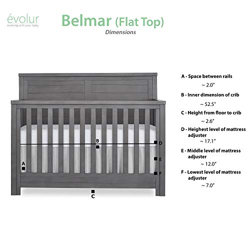 Evolur Belmar Flat 5-in-1 Convertible Crib in Rustic Grey, Greenguard Gold Certified