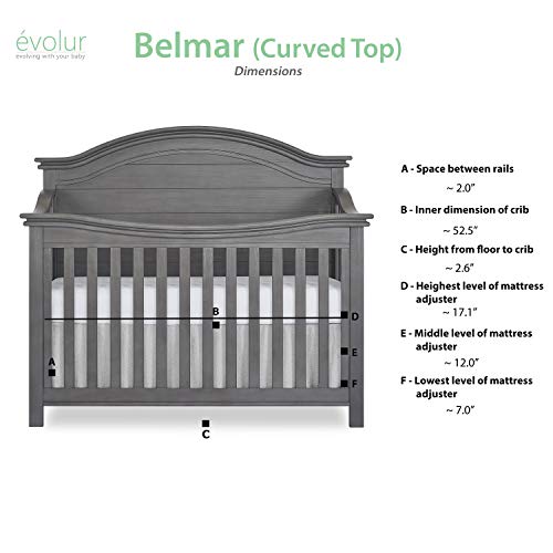 Evolur Belmar Curve 5-in-1 Convertible Crib in Rustic Grey