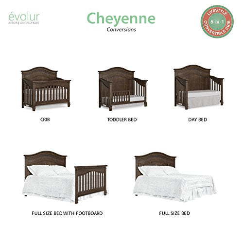 Evolur Cheyenne 5 in 1 Full Panel Convertible Crib in Antique Brown