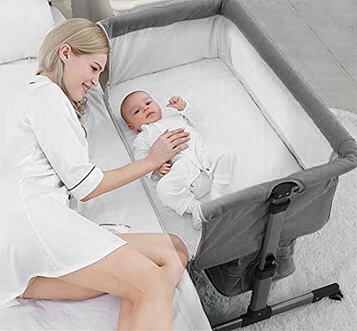 Bedside Sleeper Bedside Crib, Baby Bassinet 3 in 1 Travel Baby Crib,Bedside Bassinet co Sleeper with Breathable Net,Infant Bassinet for Bed (Gray)