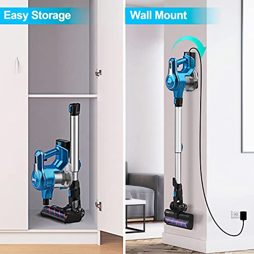 INSE Cordless Vacuum Cleaner, 23Kpa 265W Powerful Suction Stick Vacuum Cleaner, Up to 45min Runtime, Rechargeable Battery Vacuum, 10-in-1 Lightweight Vacuum for Carpet Hard Floor Pet Hair Car,S6T Blue