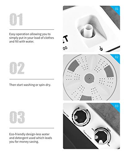 KUPPET Compact Twin Tub Portable Mini Washing Machine 26lbs Capacity, Washer(18lbs)&Spiner(8lbs)/Built-in Drain Pump/Semi-Automatic (White&Black)