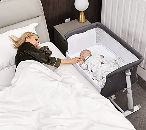 Baby Bassinet,RONBEI Bedside Sleeper,Baby Bed to Bed,Babies Crib Bed, Adjustable Portable Bed for Infant/Baby Boy/Baby Girl/Newborn (Dark Grey)
