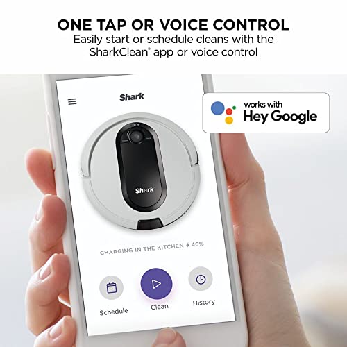 Shark RV913S Robot Vacuum with Self-Empty Base, Voice/App Control, Powerful Suction, Advanced Sensor, WiFi Enabled, Works with Google Assistant, Multi-Surface Cleaning, White (Renewed)