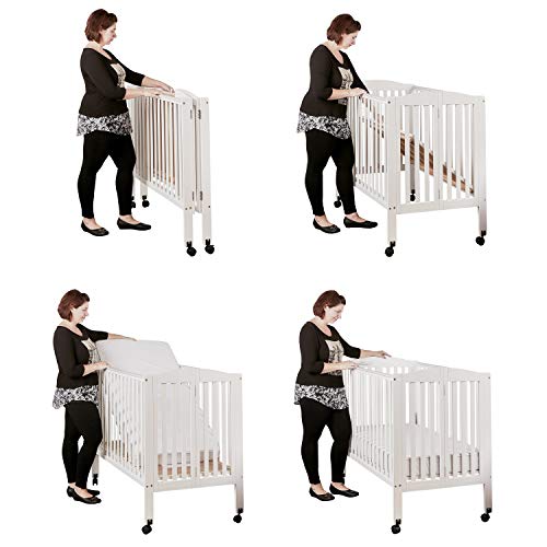 Dream On Me 3 in 1 Portable Folding Stationary Side Crib in White, Greenguard Gold Certified, Mini Crib