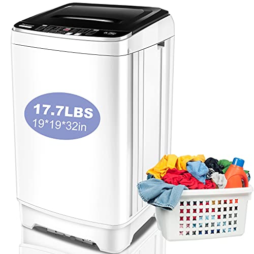 Portable Washing Machine with Drain Pump, Clothes Washing Machines, Nictemaw 17.7lbs Capacity Full-Automatic Compact Washer, 10 Programs Selections and Led Display Ideal For Home/Dorms/Rv/Apartments