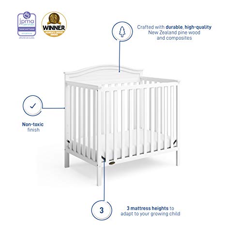 Graco Stella 4-in-1 Convertible Mini Crib (White) – GREENGUARD Gold Certified, Converts to Daybed and Twin-Size Bed, Includes Bonus 2.75-inch Mini Crib Mattress, Mini Crib with Mattress Included