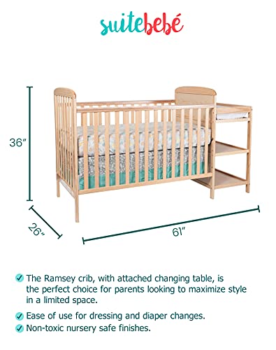 Suite Bebe Ramsey 3 in 1 Convertible Crib and Changer in a Natural Finish