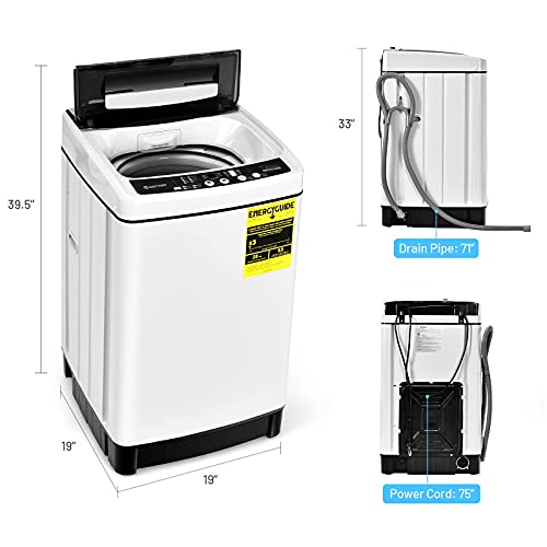 COSTWAY Portable Washing Machine, 11Lbs Capacity Full-automatic Washer with 8 Wash Programs, LED Display, 10 Water Levels, Compact Laundry Washer and Dryer Combo for Apartment, Dorm (White)