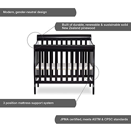 4-in-1 Convertible Mini Crib in Black, Greenguard Gold Certified