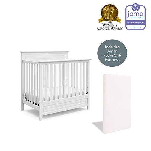 Storkcraft Petal 5-in-1 Convertible Mini Crib with Mattress, White