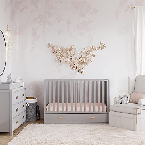 Little Seeds Haven 3-in-1 Convertible Storage Crib, Nursery, Dove Gray
