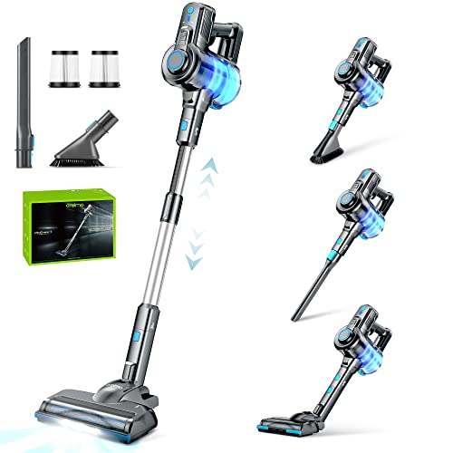 Oraimo Stick Vacuum, Cordless Vacuum Cleaner with Self-Standing, Cordless Stick Vacuum with 35 Mins Runtime Detachable Battery, 4 in 1 Lightweight Vacuum with LED for Hardwood Floor Carpet Marble Tile