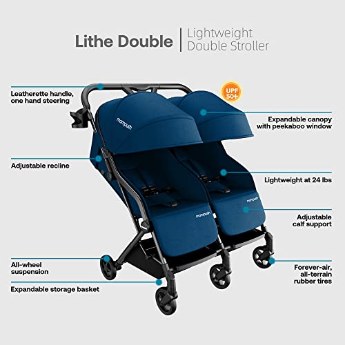 Mompush Lithe Double Stroller Side by Side For Growing Families - Cozy Compact Twin Stroller - Travel Ready Side by Side Stroller for Memorable Outings - Lightweight Double Stroller Infant and Toddler