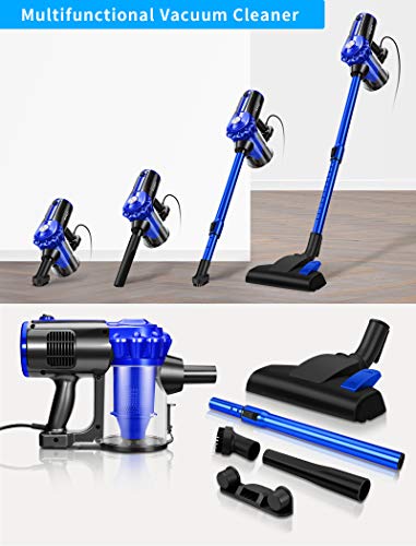 Elezon E600 Vacuum Cleaner 17KPa Powerful Suction,Bagless Corded Stick Handheld Vacuum for Hardwood Floor and Tile,Blue