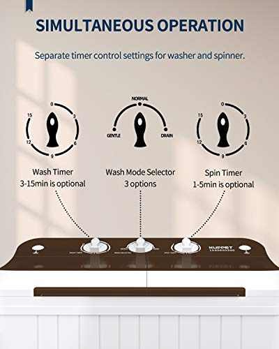 KUPPET Washing Machine, 16.5lbs Compact Twin Tub Wash&Spin Combo for Apartment, Dorms, RVs, Camping and More, White&Brown