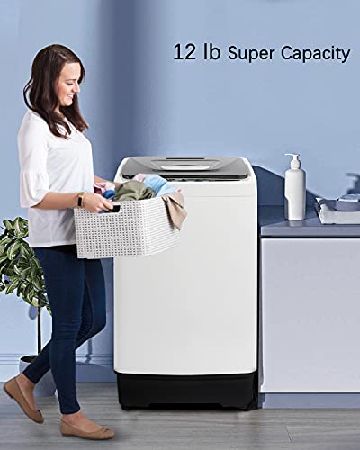 Superday Portable Full-Automatic Washing Machine Washer and Spin Dryer 8 Programs and LED Display Top Load Cloth Cleaner for Apartments,Home,RVs