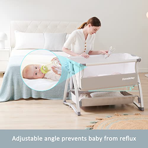 Baby Bassinet, Bedside Sleeper Newborn Crib Adjustable Height with Mattress, 3 in 1 Rocking Cradle Infant & Toddler Beds Bassinets(Light Grey)