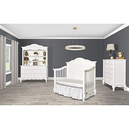 Evolur Aurora Deluxe Edition 5 in 1 Curved Convertible Crib I Fairytale Nursery, Frost, 58x32x54 Inch (Pack of 1)