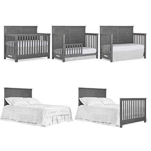 Evolur Belmar Flat 5-in-1 Convertible Crib in Rustic Grey, Greenguard Gold Certified