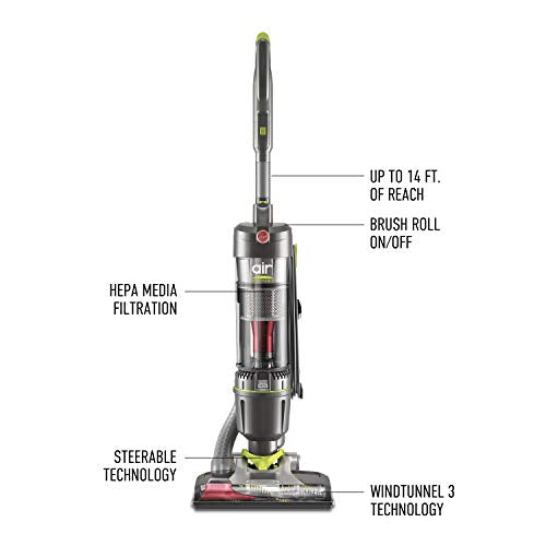 Hoover Windtunnel Air Steerable Bagless Upright Vacuum Cleaner, Lightweight, Corded, UH72400, Grey , Gray