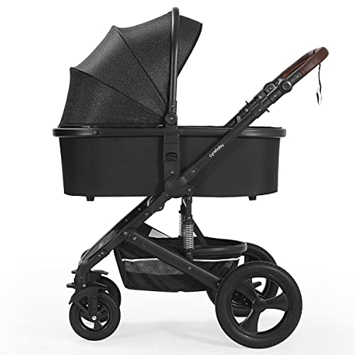Newborn Infant Toddler Baby Stroller - Strollers with Backrest Adjustable Reversible, 2 in 1 High Landscape Convertible Bassinet Foldable Aluminum Alloy 3D Shock Absorption All Terrain Pram