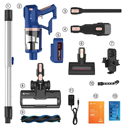 UMLo Cordless Vacuum Cleaner with LED Dsiplay, Up to 60min Runtime, 265W 25Kpa Suction Stick Vacuum, 4000mAh Rechargeable Battery Vacuum, 8 in 1 Lightweight Vacuum for Pet Hair Carpet Hard Floor,V111