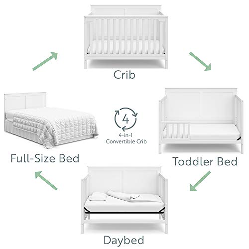 Storkcraft Alpine 5-in-1 Convertible Crib (White) – GREENGUARD Gold Certified, Converts to Toddler Bed and Full-Size Bed, Fits Standard Full-Size Crib Mattress, Adjustable Mattress Support Base