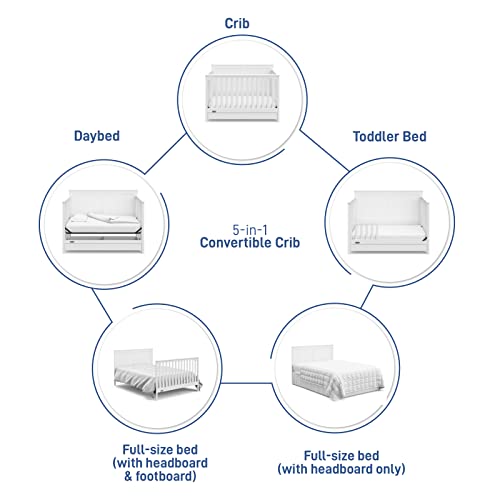 Graco Hadley 5-in-1 Convertible Crib with Drawer (White) – GREENGUARD Gold Certified, Crib with Drawer Combo, Full-Size Nursery Storage Drawer, Converts to Toddler Bed, Daybed and Full-Size Bed