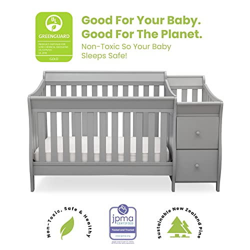 Delta Children Bentley S 4in-1 Convertible Crib and Changer - Greenguard Gold Certified, Grey