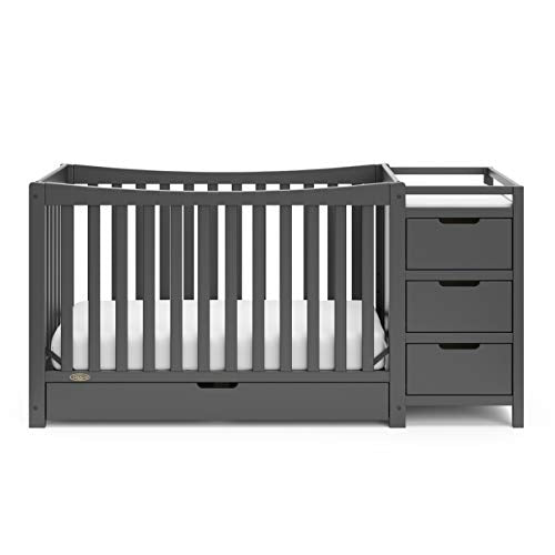 Graco Remi All-in-One Convertible Crib with Drawer & Changer - Jpma-Certified Convertible Crib with Storage Drawer, Gray, 116.73 pounds