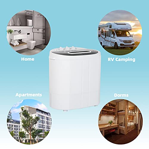 yhm Portable Clothes Washing Machines with Mini Twin Tub Electric Compact Mini Washer 10lbs Capacity For Camping, Apartments, Dorms, College Rooms, RV’s, Delicates and more (10 lb)
