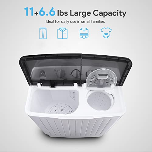 ENGiNDOT Portable Washing Machine, 7.7Lbs/3.5Kg Fully Automatic Compact Washer with Drain Pump, 10 Wash Programs, LED Display, Air Dry Mode, Ideal Laundry Washing Machine for Apartment/RV/Dorm/Camping (Twin-tub)
