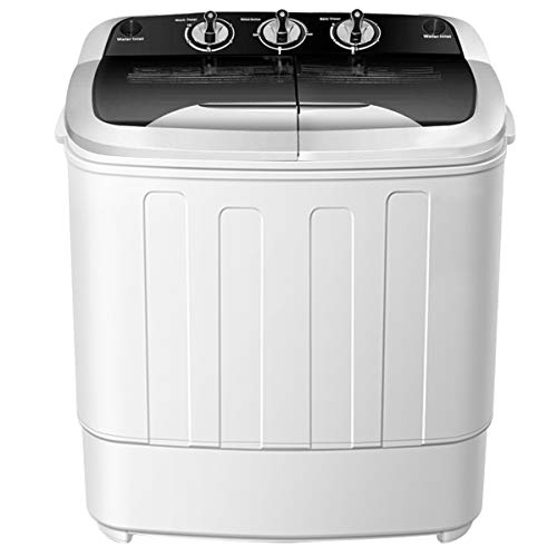 Clothes Washing Machines,SAFEPLUS Compact Mini Twin Tub Versatile Washing Machine with 8 lbs Washing &5 lbs Spin Dryer Load Cappacity Gravity Drain Pump and Drain Hose for Apartment (Black)