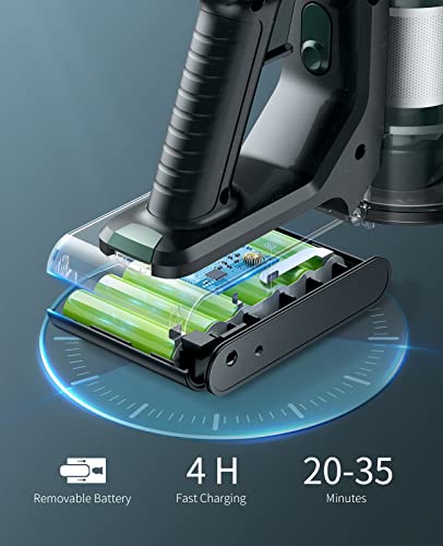 Cordless Vacuum Cleaner, 30KPA Powerful Suction Stick Vacuum Cleaner with Foldable Tube & Large LED Display, 35Mins Runtime Handheld Vacuum Cleaner for Floor, Carpet, Pet Hair, Detachable Battery