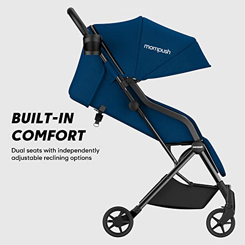 Mompush Lithe Double Stroller Side by Side For Growing Families - Cozy Compact Twin Stroller - Travel Ready Side by Side Stroller for Memorable Outings - Lightweight Double Stroller Infant and Toddler