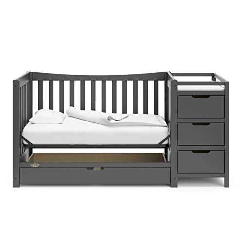 Graco Remi All-in-One Convertible Crib with Drawer & Changer - Jpma-Certified Convertible Crib with Storage Drawer, Gray, 116.73 pounds