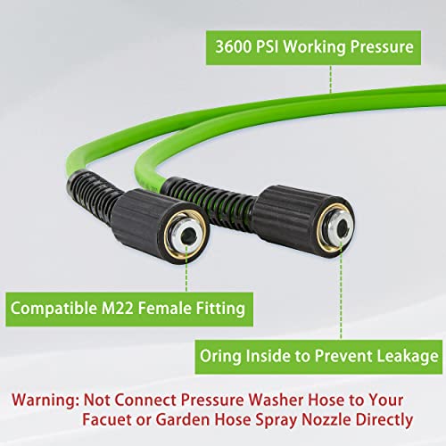 PWACCS Pressure Washer Hose for Power Washer – 3600 PSI Kink Resistant Pressure Washing Extension Hose 100 FT x 1/4" – Universal Electric Power Wash Hose for Replacement – Compatible with M22 Fittings