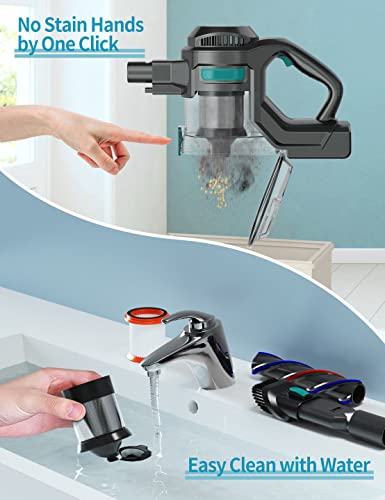 Cordless Stick Vacuum Cleaner, Voweek Lightweight Handheld Vac Powerful Suction for Hard Floor Carpet Pet Hair Car, Long Runtime Detachable Battery with LED Indicator, Self-Standing, 1.3L Dust Cup