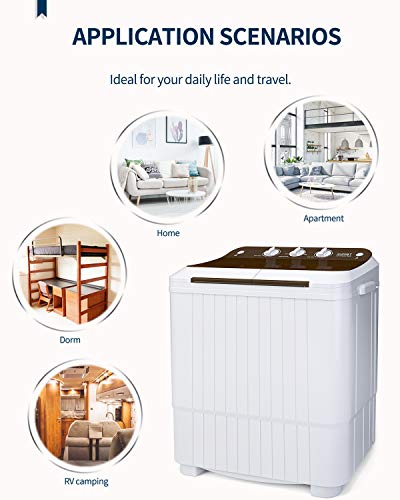 KUPPET Washing Machine, 16.5lbs Compact Twin Tub Wash&Spin Combo for Apartment, Dorms, RVs, Camping and More, White&Brown
