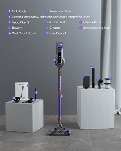 BuTure Cordless Vacuum Cleaner, 400W 30Kpa Powerful Stick Vacuum with 55min Runtime Detachable Battery, Touch Display and 1.2L Large Dust Cup, Vacuum Cleaners for Hardwood Floor Carpet Car Pet