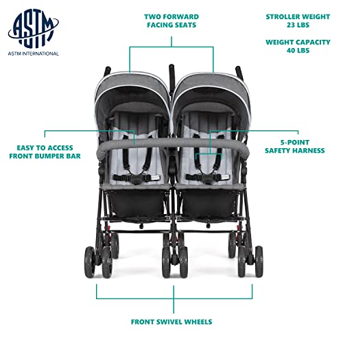 Dream On Me Volgo Twin Umbrella Stroller in Dark and Light Grey