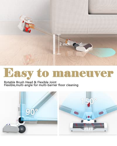 Cordless Vacuum Cleaner, 22Kpa Powerful Suction Cordless Stick Vacuum Cleaner, Up to 45min Runtime, 5-in-1 Efficient Cleaning with Powerful Motor Lightweight Vacuum for Carpet Hard Floor & Pet Hair